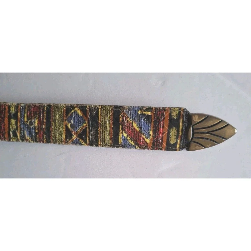 Vtg Artisanal Belt Elite Fresno California Medium Brass Buckle Boho Southwestern